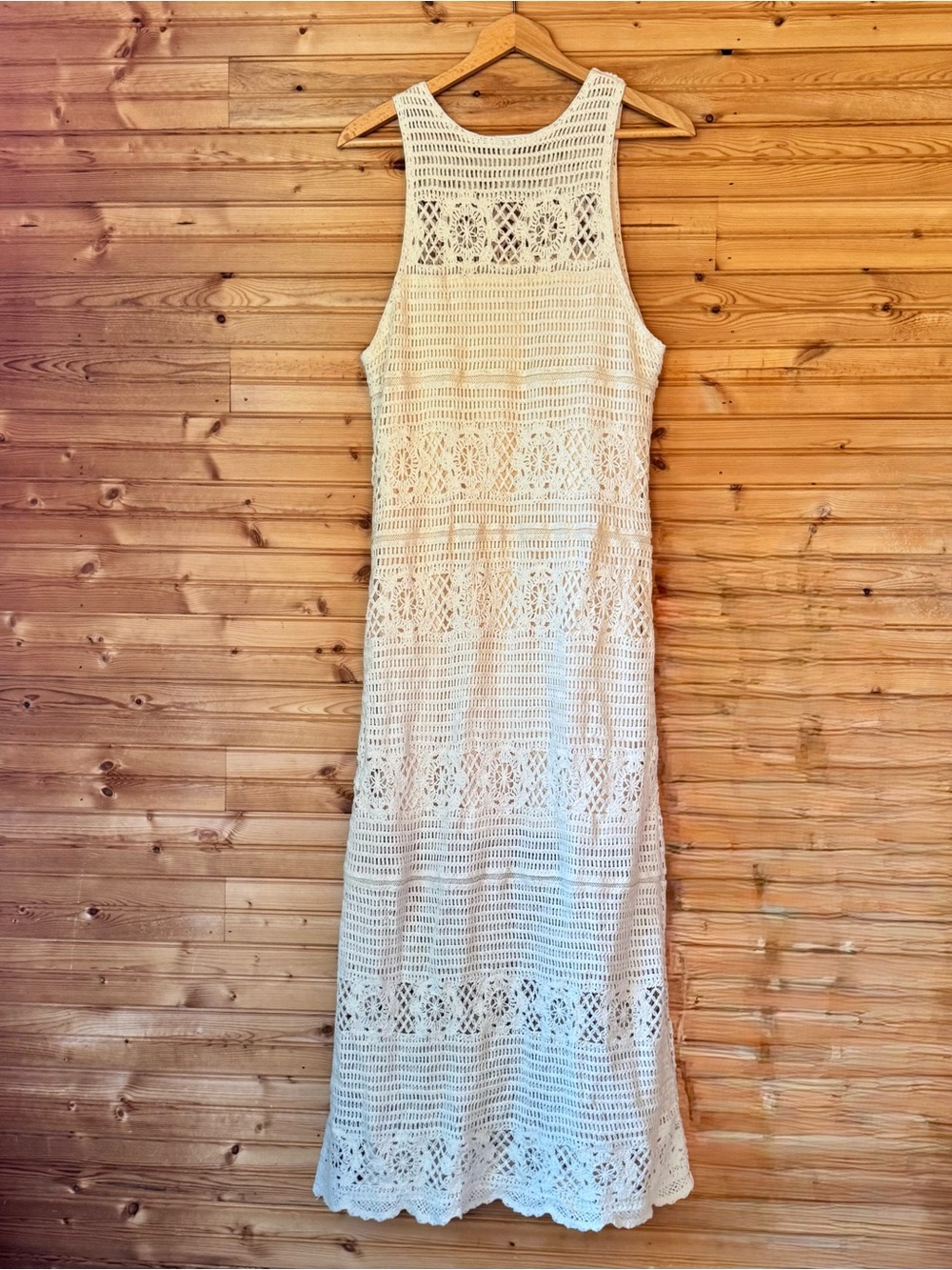 BB Dakota Steve Madden Crochet Maxi Dress Cream Large Boho Beach Coastal Cowgirl - Picture 2 of 9